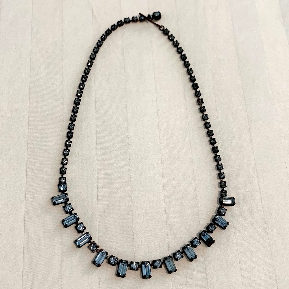 Antique Vintage Art Deco Blue Glass Rhinestone Necklace